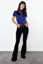 Cobalt Blue Gather/Drape Detailed Fitted/Fitted Short Sleeve Stand Collar Stretch Knitted Blouse TWOSS24BZ00426 - 4