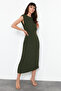 Khaki A-line Midi Woven Dress TWOSS24EL00601 - 2