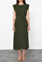 Khaki A-line Midi Woven Dress TWOSS24EL00601 - 5