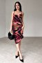 Women's Digital Printed Asymmetric Cut Stretchy Fabric Degaje Collar Strap Dress 096 - 7