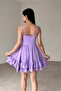 Lilac Atlas Fabric Adjustable Strap Frilly Design Flared Mini Dress with Chest Pad Skirt 098 - 7