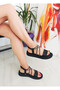 Black Stone Banded Padded Sole Women's Sandals - 2