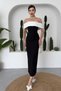 Women's Atlas Fabric White Strapless Collar Detail Black Midi Evening Dress 250 - 3