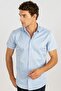 Modern Slim Fit Short Sleeve Tie Collar Blue Shirt - 2