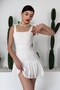 Women's White Embroidery Fabric Strapless Collar Lacing Design Strappy Flared Mini Dress 251 - 3