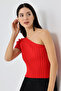 Women's One Shoulder Knitwear T-Shirt Red - 3