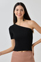Women's One Shoulder Low Back Knitwear T-Shirt Black - 2