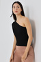 Women's One Shoulder Low Back Knitwear T-Shirt Black - 5