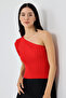 Women's One Shoulder Knitwear T-Shirt Red