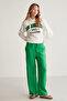 Sadıe Women's 100% Linen Relaxed Pattern Green Trousers with Elastic Waist - 5