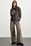 Marena Women's Crew Neck Fleece Embroidered Gray Sweatshirt - 3