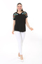 Women's Plus Size Black Embroidery Detailed Collar and Sleeve Kopenaki Lace V-Neck Blouse 65N37676 - 8