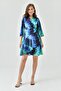 Printed Satin Fabric Belted Short Bat Sleeve Wrap Cut Double Breasted Collar Satin Evening Dress 24Y2261