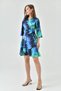Women's Printed Satin Fabric Belted Short Bat Sleeve Wrap Cut Satin Evening Dress 24Y2261 - 2
