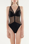 Black Deep V Neck Mesh Detailed Brazillian Swimsuit Tbess24Ma00166 - 6