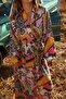 Elastic Sleeves Ethnic Pattern Belted Dress - 3