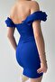 Women's Atlas Fabric Ruffled Collar Design Saxe Blue Mini Evening Dress 223 - 3