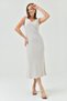 V-Neck Knitwear Fabric Unlined Midi Length Sleeveless V-Neck Summer Ecru Knitwear Dress 1130 - 6