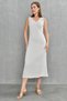 Stretchy Knitwear Fabric Unlined Sleeveless Midi Length Sleeveless V Neck Ecru Knitwear Dress 1130 - 8