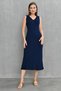Stretchy Knitwear Fabric Unlined Sleeveless Midi Length Sleeveless V Neck Navy Knitwear Dress 1130