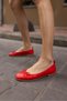 Campo Women's Red Genuine Leather Ballerina Style Flat Ballet Shoes - 7