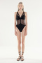 Black Deep V Neck Mesh Detailed Brazillian Swimsuit Tbess24Ma00166 - 3