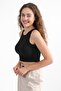 Women's Black Ribbed Strappy Super Crop Knitted Undershirt - 3