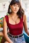 Women's Burgundy Strap Frilly Lycra Camisole Blouse BLZ-19000920 - 3