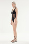 Black Deep V Neck Mesh Detailed Brazillian Swimsuit Tbess24Ma00166 - 5