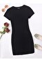 Women's Crew Neck Short Sleeve Summer Ribbed Lycra Basic Dress - 2