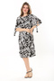 Women's Plus Size Black Woven Viscose Fabric Sleeve Lace-up Dress 65N37865 - 5