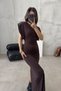 Equivalent flounced padded stand-up zero sleeves drawstring detail body-hugging slit midi length pinterest dress