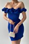 Women's Atlas Fabric Ruffled Collar Design Saxe Blue Mini Evening Dress 223 - 5