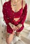 Burgundy Heart Patterned Women's Pajamas Set with Bamboo Crop Dressing Gowns and Shorts - 6