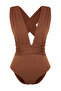 Brown Draped Deep V-Neck Covered Hipster Swimsuit Tbess21Ma0041 - 7