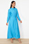 Turquoise Side Tie Button Woven Shirt Linen Look Dress Tctss22Eb0025 - 3