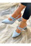 VERONICA BABY BLUE Patent Leather 2 BUCKLE SHORT HEEL SANDALS - 6