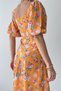 Orange Floral Print Fabric Button and Slit Detail Princess Sleeve Midi Dress 255 - 3