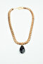 Black Crystal Pendant Bronze Color Necklace - 4