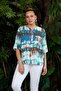 Batik Pattern Sequined Plus Size Indigo Blouse