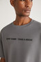 Brandley Men's Regular Fit Waffle Thick Fabric Printed Anthracite T-shirt - 2