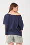 Women's Navy Blue Off Shoulder T-shirt - 4