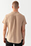 Men's Beige 100% Cotton Prevailing Collar Short Sleeve Regular Fit Muslin T-Shirt - 5