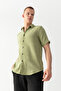 Men's Green 100% Cotton Short Sleeve Regular Fit Wrap Muslin Shirt - 6