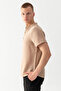 Men's Beige 100% Cotton Prevailing Collar Short Sleeve Regular Fit Muslin T-Shirt - 4