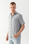 Men's Gray 100% Cotton Short Sleeve Regular Fit Wrap Muslin Shirt - 8