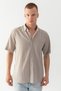 Men's Gray 100% Cotton Woven Short Sleeve Comfortable Cut Pocket Detailed Sile Fabric Shirt