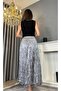Gray Wrinkled Satin Skirt with Elastic Waist - 3