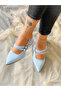 VERONICA BABY BLUE Patent Leather 2 BUCKLE SHORT HEEL SANDALS - 7