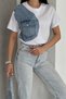 Women's White Denim Jeans Detailed Pocket Design Cotton T-Shirt - 4